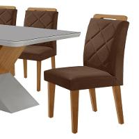 Mesa Sala De Jantar Aster 180cm E 6 Cadeiras Melissa Moderna Veludo Marrom/off White/imbuia - 8