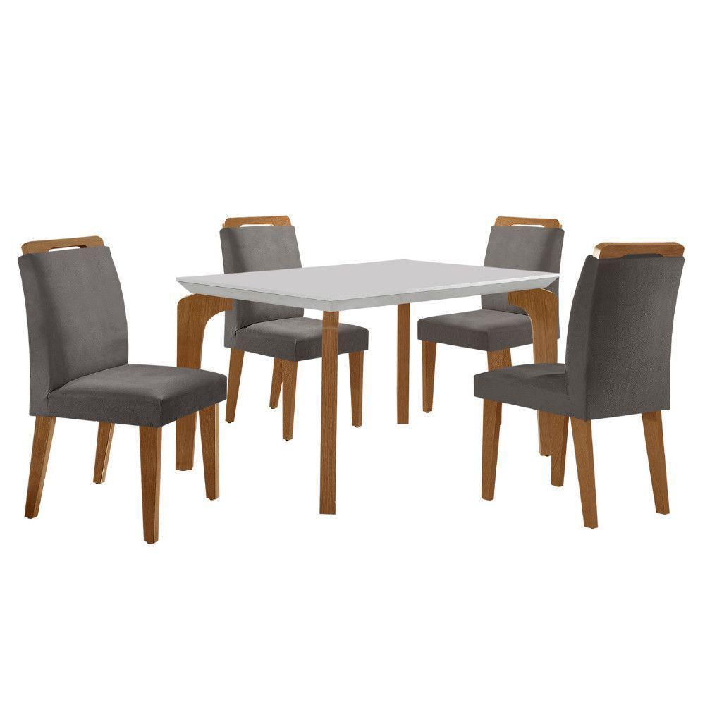 Conjunto Mesa Liz 120cm Com 4 Cadeiras Athenas Moderna Veludo Grafite Off White Imbuia - 2