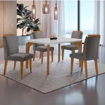 Conjunto Mesa Liz 120cm Com 4 Cadeiras Athenas Moderna Veludo Grafite Off White Imbuia