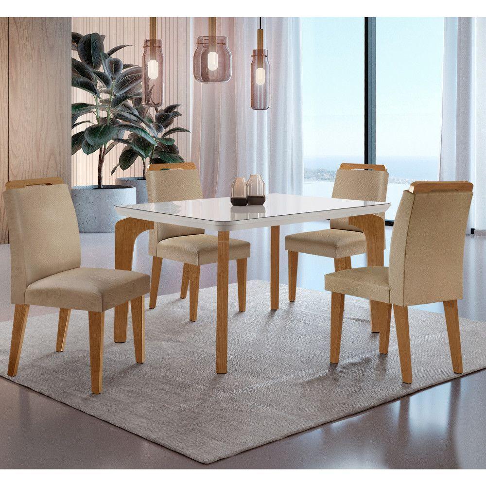 Conjunto Mesa Liz 120cm Com Vidro Cp 4 Cadeiras Athenas Moderna Turim Off White Imbuia - 1