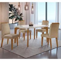 Conjunto Mesa Liz 120cm Com Vidro Cp 4 Cadeiras Athenas Moderna Turim Off White Imbuia - 1