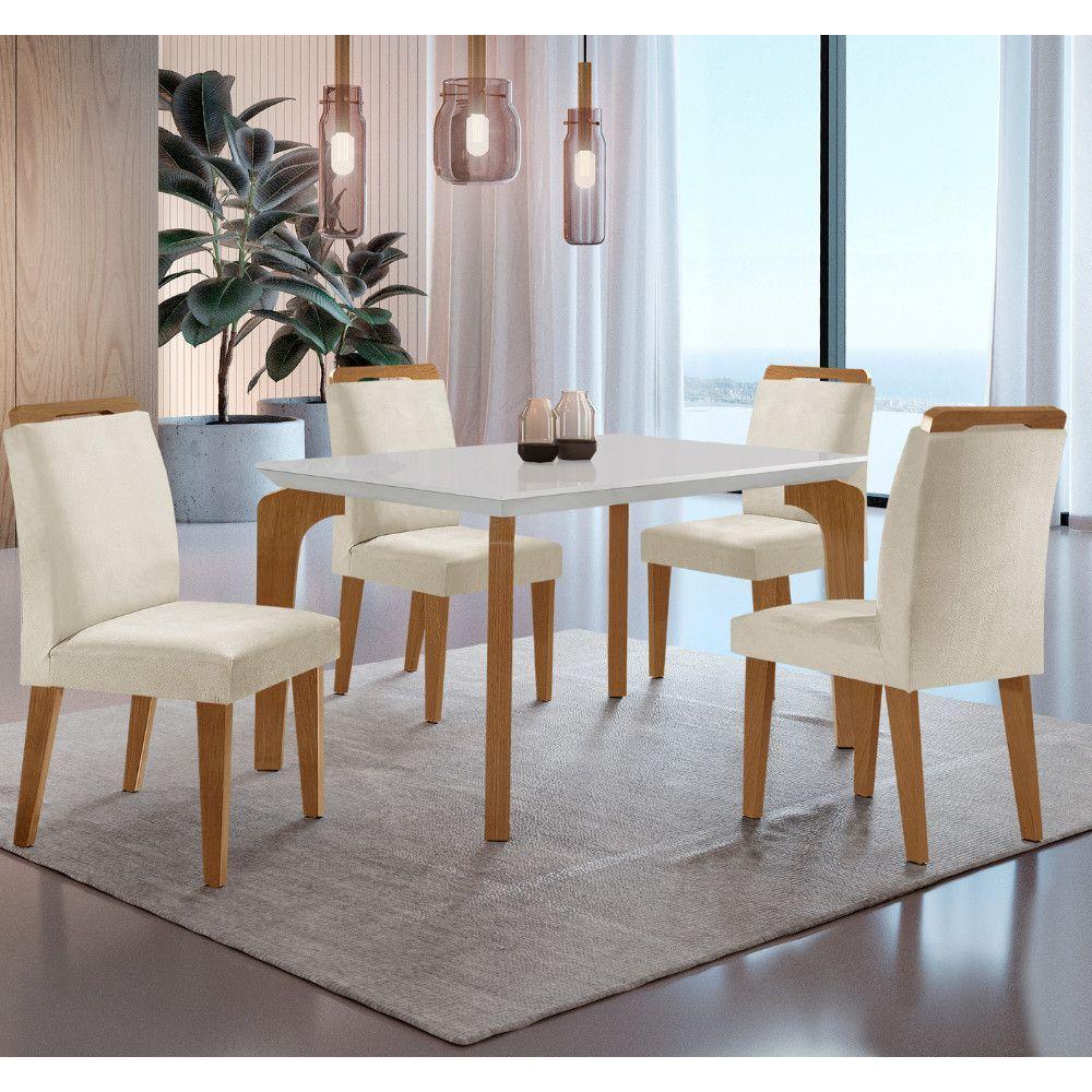 Conjunto Mesa Liz 120cm Com 4 Cadeiras Athenas Moderna Veludo Creme Off White Imbuia - 2