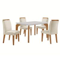 Conjunto Mesa Liz 120cm Com 4 Cadeiras Athenas Moderna Veludo Creme Off White Imbuia - 1