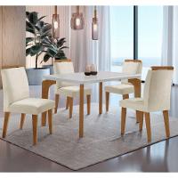 Conjunto Mesa Liz 120cm Com 4 Cadeiras Athenas Moderna Veludo Creme Off White Imbuia - 2