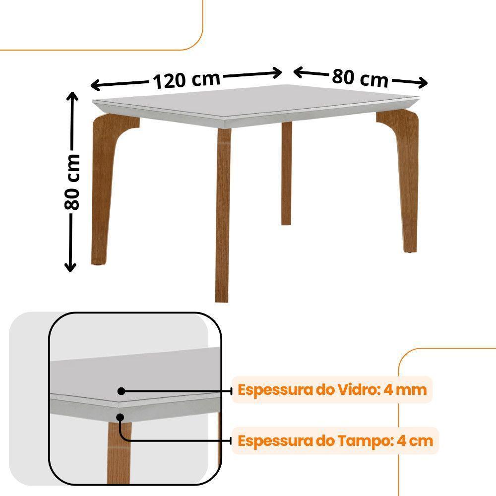 Conjunto Mesa Liz 120cm Com Vidro 4 Cadeiras Athenas Moderna Veludo Marrom Off White Imbuia - 3