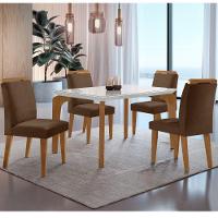 Conjunto Mesa Liz 120cm Com Vidro 4 Cadeiras Athenas Moderna Veludo Marrom Off White Imbuia - 2