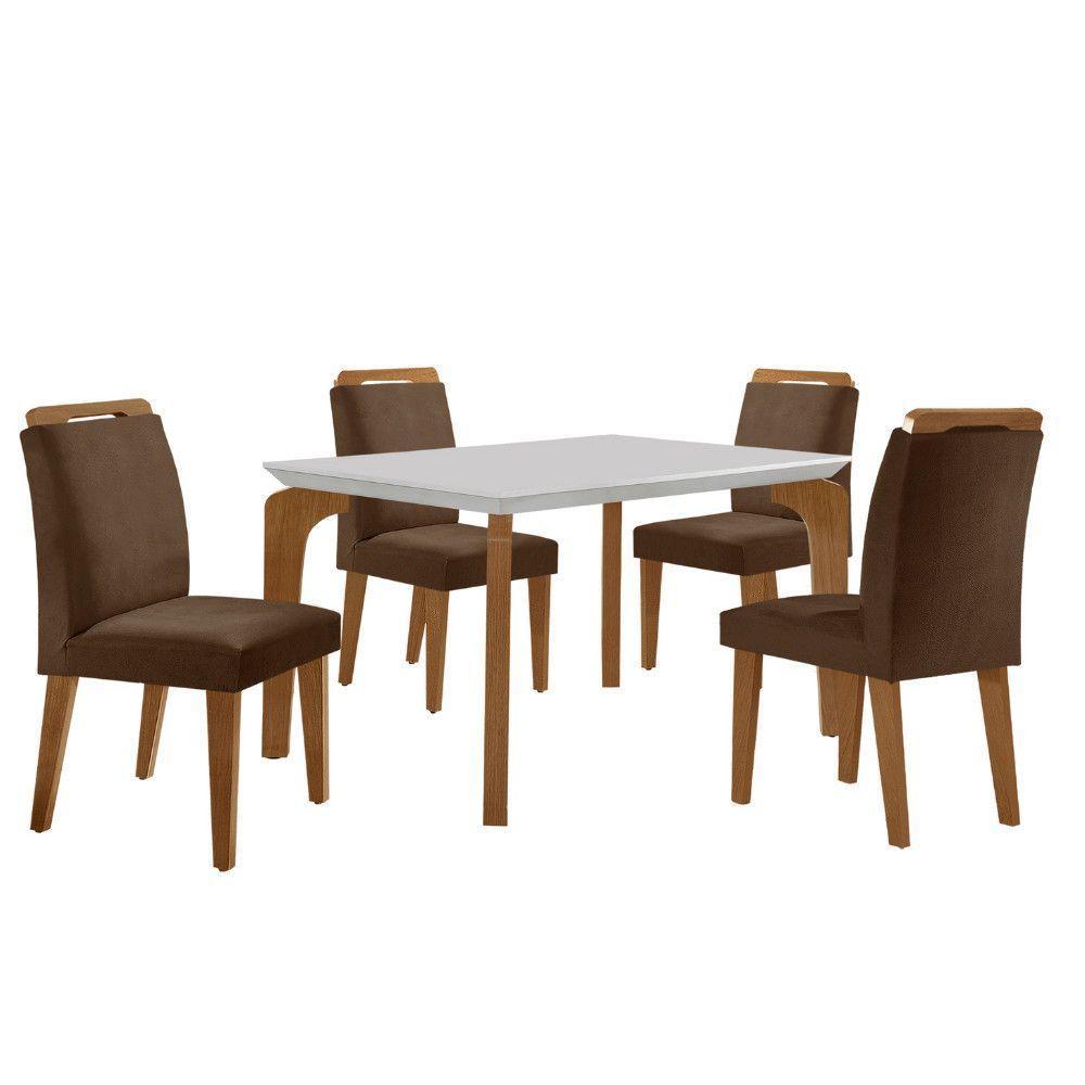 Conjunto Mesa Liz 120cm Com 4 Cadeiras Athenas Moderna Veludo Marrom Off White Imbuia - 1