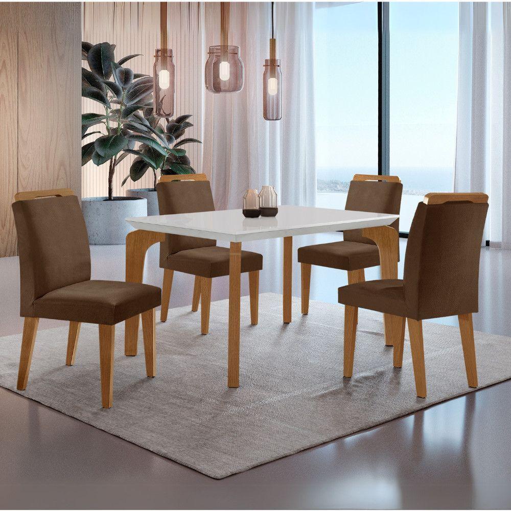 Conjunto Mesa Liz 120cm Com 4 Cadeiras Athenas Moderna Veludo Marrom Off White Imbuia - 2