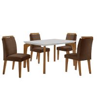 Conjunto Mesa Liz 120cm Com 4 Cadeiras Athenas Moderna Veludo Marrom Off White Imbuia - 1