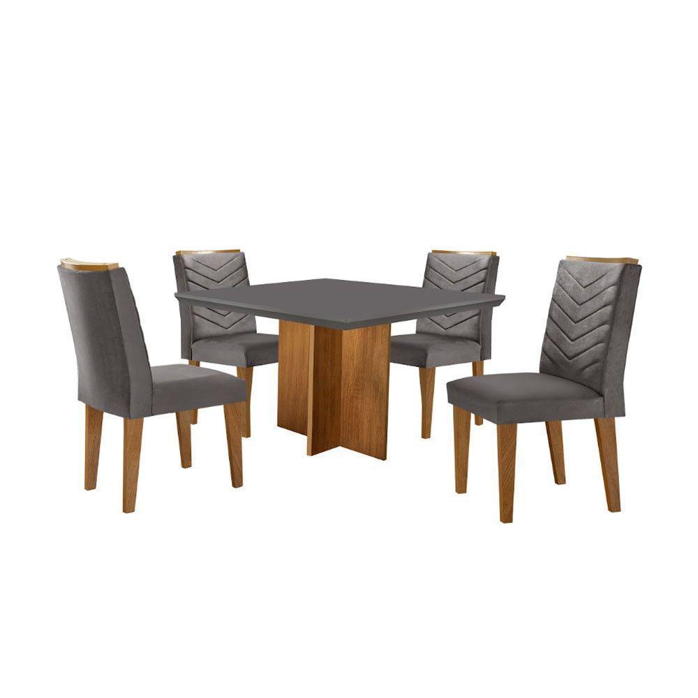 Conjunto Mesa Olímpia Em Mdf Com 4 Cadeiras Liz Moderna Veludo Grafite Imbuia - 1