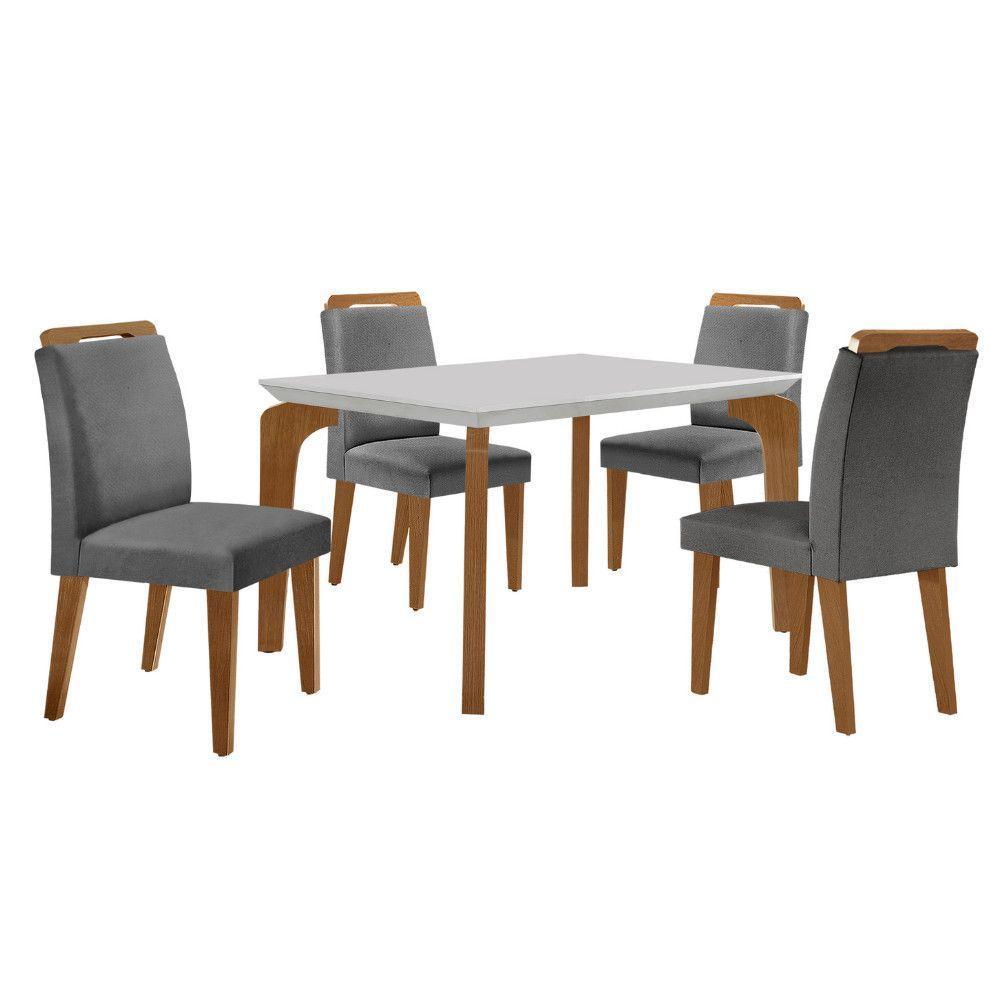 Conjunto Mesa Liz 120cm Com 4 Cadeiras Athenas Moderna Linho Grafite Off White Imbuia - 1