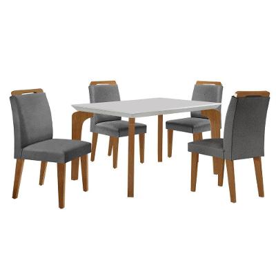 Conjunto Mesa Liz 120cm Com 4 Cadeiras Athenas Moderna Linho Grafite Off White Imbuia