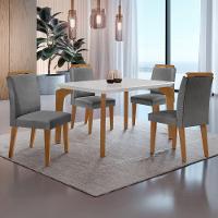 Conjunto Mesa Liz 120cm Com 4 Cadeiras Athenas Moderna Linho Grafite Off White Imbuia - 2