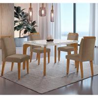 Conjunto Mesa Liz 120cm Com Vidro Cp 4 Cadeiras Athenas Moderna Veludo Capuccino Off White Imbuia - 2