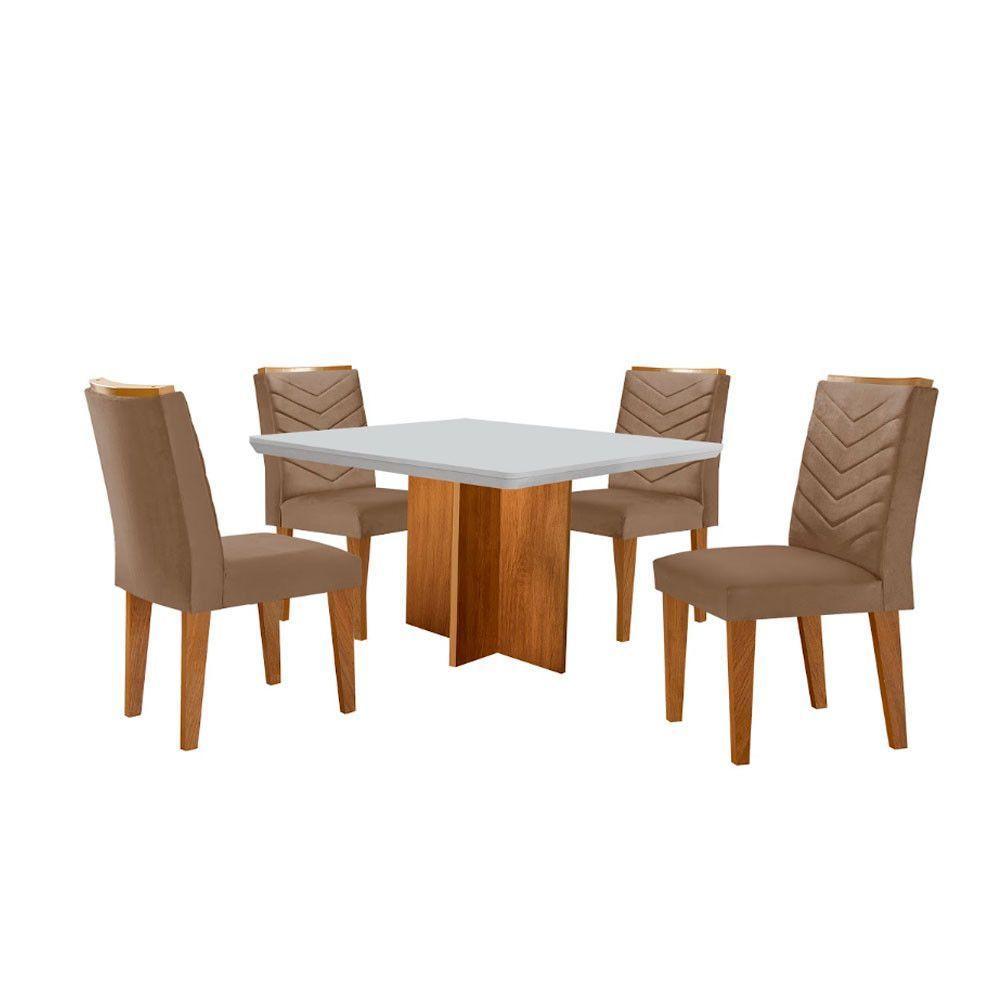 Conjunto Mesa Olímpia 90cm Tampo Mdf 4 Cadeiras Liz Moderna Veludo Capuccino Off White Imbuia - 1