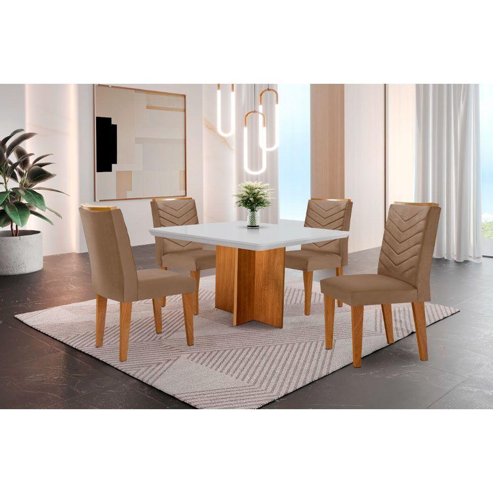 Conjunto Mesa Olímpia 90cm Tampo Mdf 4 Cadeiras Liz Moderna Veludo Capuccino Off White Imbuia - 2