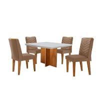 Conjunto Mesa Olímpia 90cm Tampo Mdf 4 Cadeiras Liz Moderna Veludo Capuccino Off White Imbuia - 1