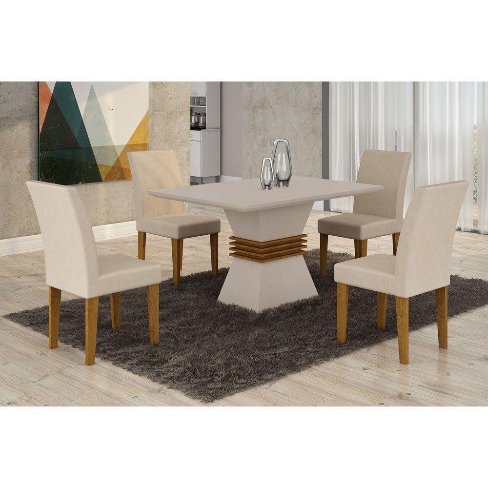 Sala De Jantar Lucy Com 4 Cadeiras Grécia Rufato Off White Imbuia Veludo Creme - 1