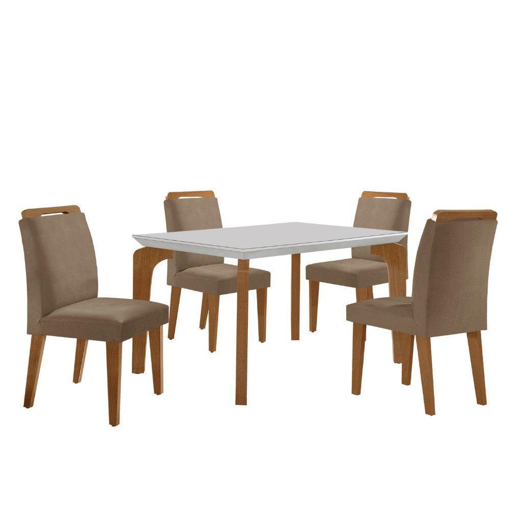 Conjunto Mesa Liz 120cm Com Vidro 4 Cadeiras Athenas Moderna Veludo Capuccino Off White Imbuia - 2