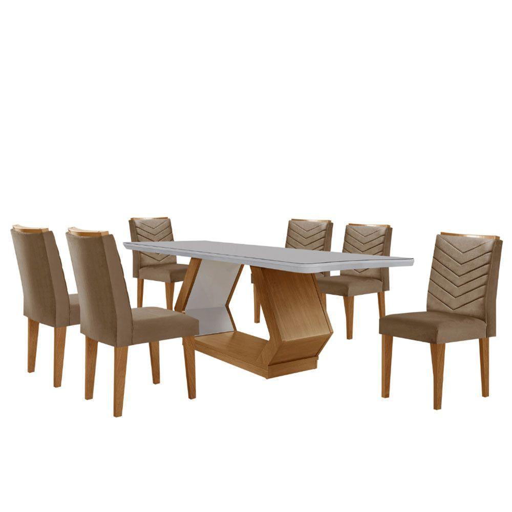 Mesa De Jantar Alvorada 180cm Com 6 Cadeiras Liz Moderna Veludo Capuccino Off White Imbuia - 2