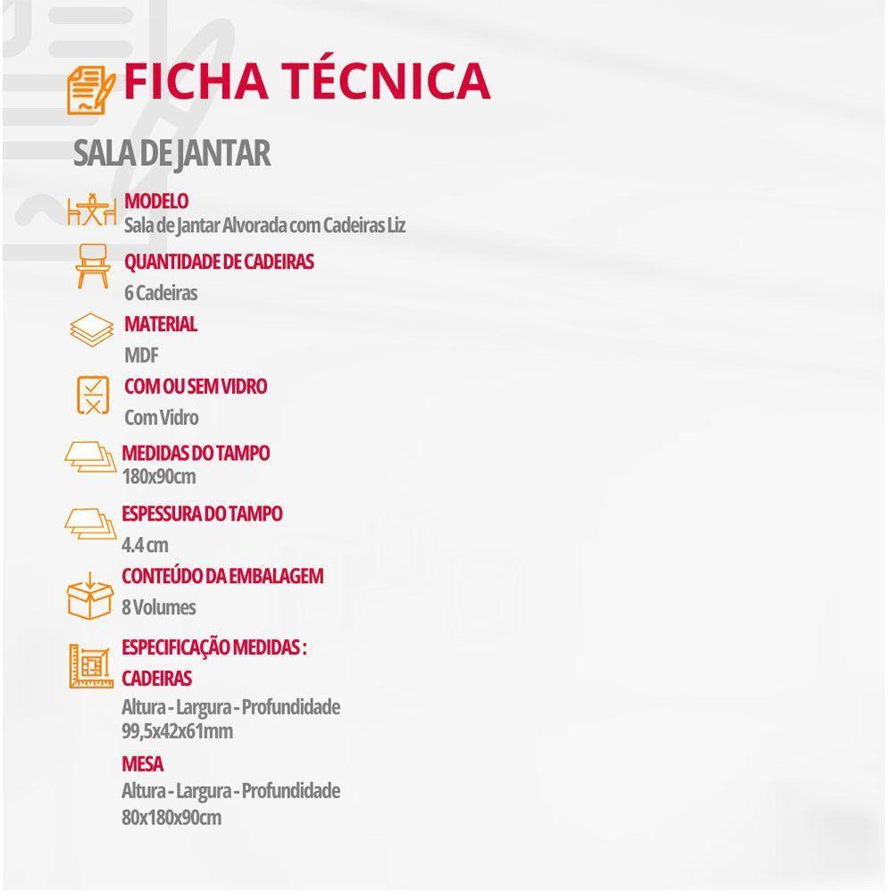 Mesa De Jantar Alvorada 180cm Com 6 Cadeiras Liz Moderna Veludo Capuccino Off White Imbuia - 5