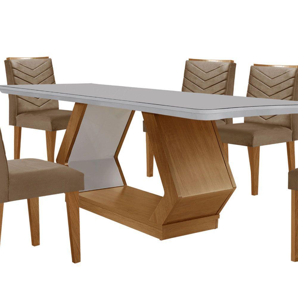 Mesa De Jantar Alvorada 180cm Com 6 Cadeiras Liz Moderna Veludo Capuccino Off White Imbuia - 7