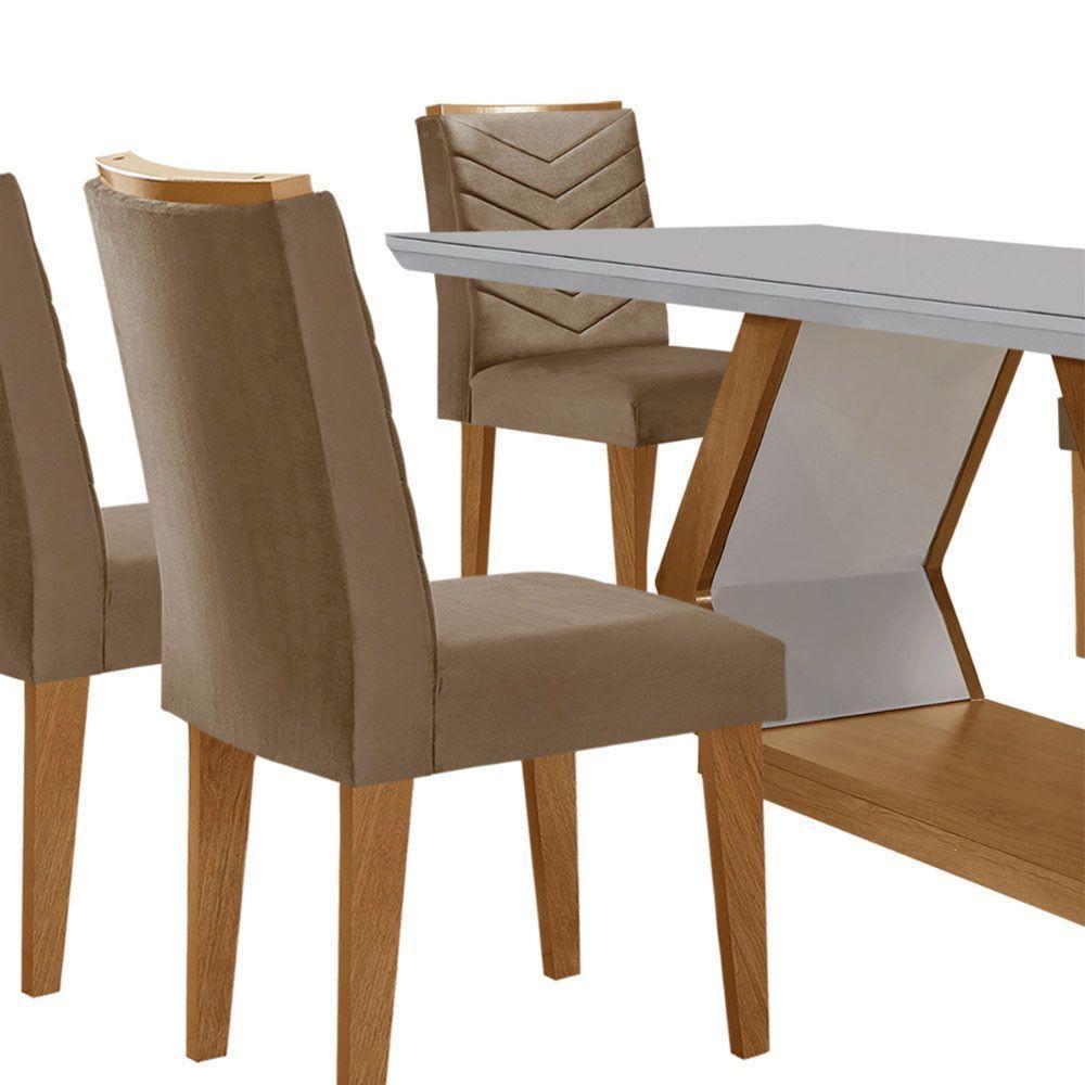 Mesa De Jantar Alvorada 180cm Com 6 Cadeiras Liz Moderna Veludo Capuccino Off White Imbuia - 8