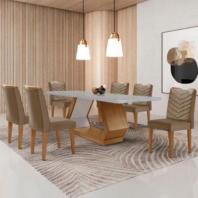Mesa De Jantar Alvorada 180cm Com 6 Cadeiras Liz Moderna Veludo Capuccino Off White Imbuia