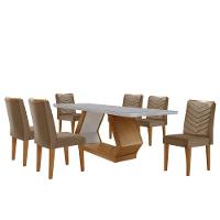 Mesa De Jantar Alvorada 180cm Com 6 Cadeiras Liz Moderna Veludo Capuccino Off White Imbuia - 2