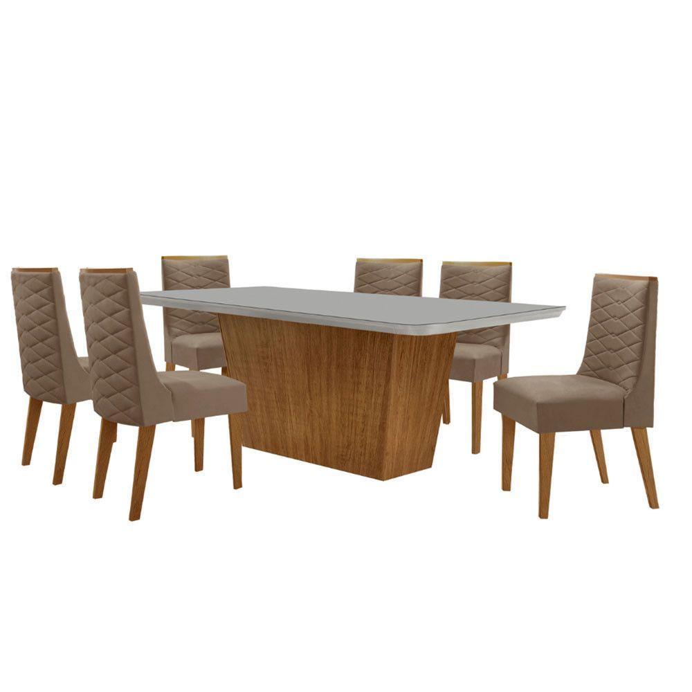 Mesa Para Sala De Jantar Aida Com 6 Cadeiras Safira Moderna Vel. Capuccino Off White Imbuia - 2