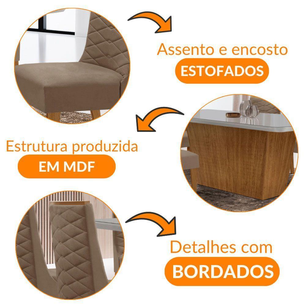 Mesa Para Sala De Jantar Aida Com 6 Cadeiras Safira Moderna Vel. Capuccino Off White Imbuia - 6
