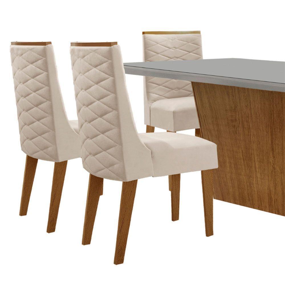 Mesa Para Sala De Jantar Aida Com 6 Cadeiras Safira Moderna Veludo Creme/off White/imbuia - 8