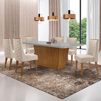 Mesa Para Sala De Jantar Aida Com 6 Cadeiras Safira Moderna Veludo Creme/off White/imbuia