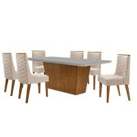 Mesa Para Sala De Jantar Aida Com 6 Cadeiras Safira Moderna Veludo Creme/off White/imbuia - 2