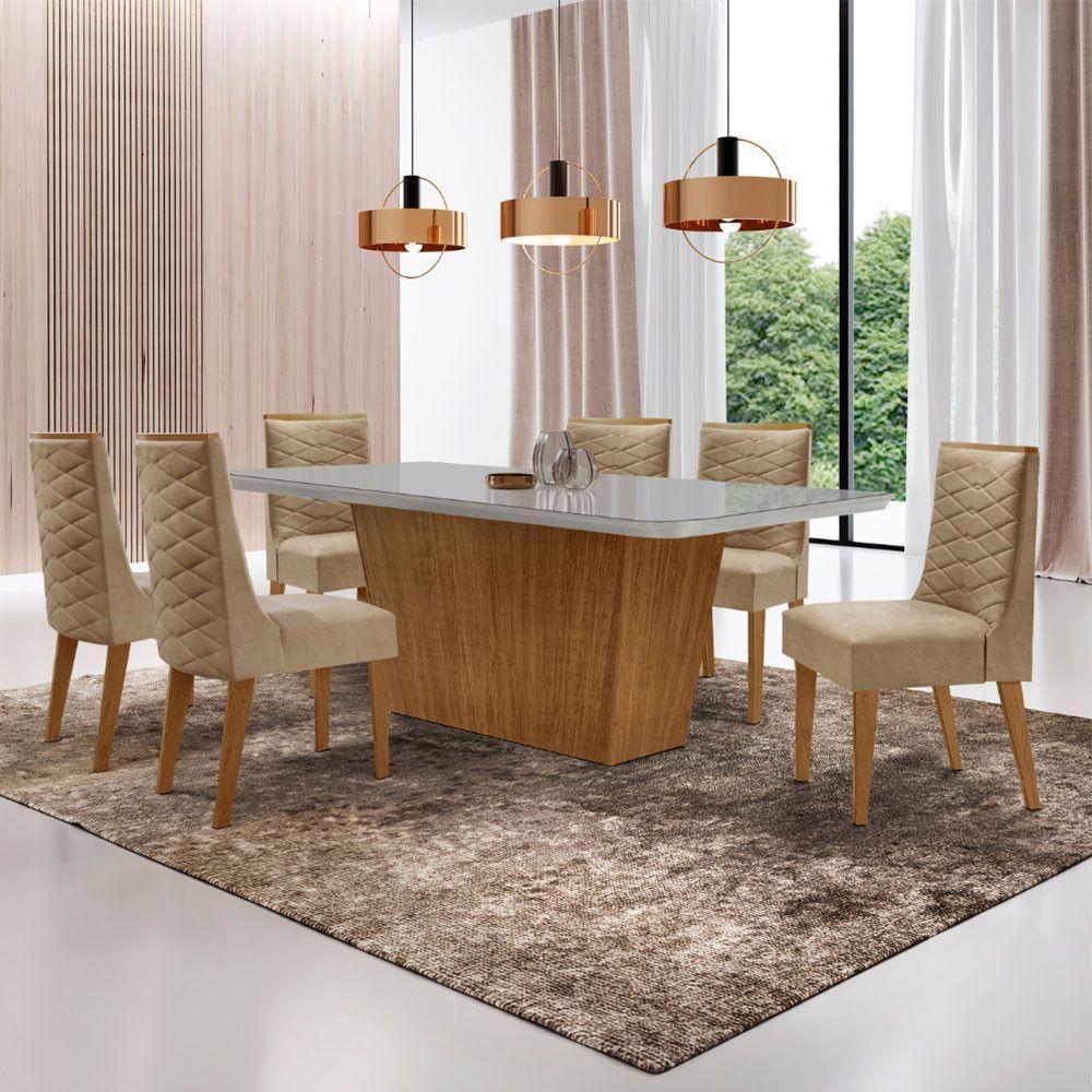 Mesa Para Sala De Jantar Aida Com 6 Cadeiras Safira Moderna Turim 07/off White/imbuia - 1
