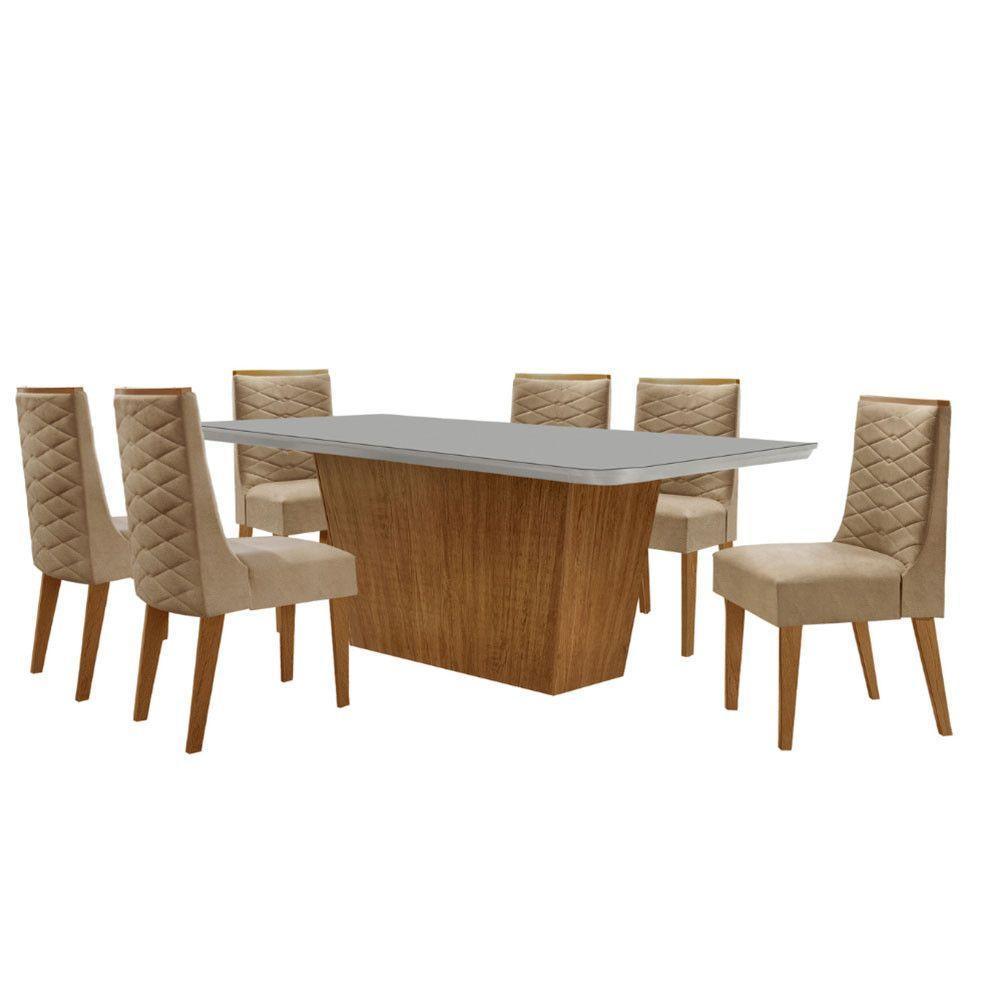 Mesa Para Sala De Jantar Aida Com 6 Cadeiras Safira Moderna Turim 07/off White/imbuia - 2