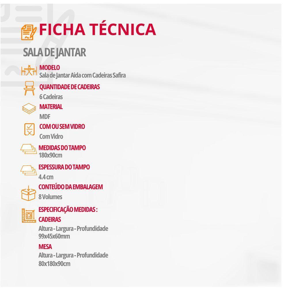 Mesa Para Sala De Jantar Aida Com 6 Cadeiras Safira Moderna Turim 07/off White/imbuia - 5