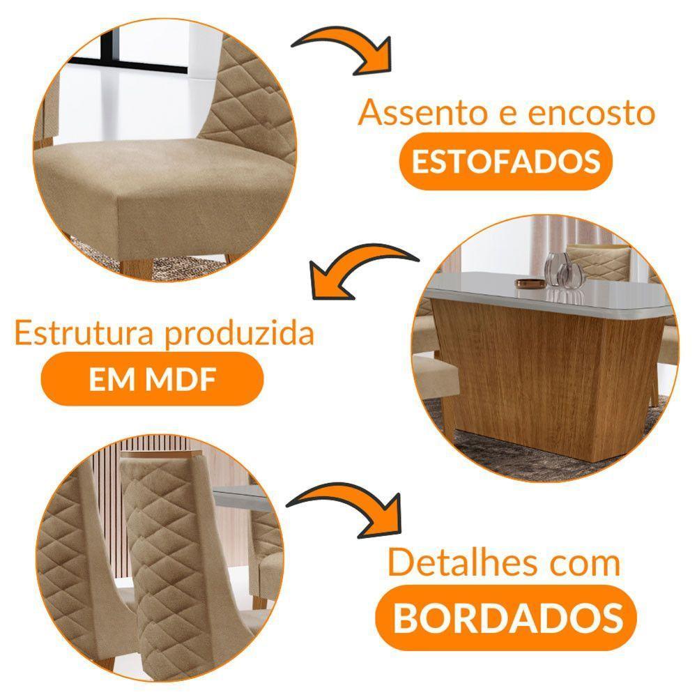 Mesa Para Sala De Jantar Aida Com 6 Cadeiras Safira Moderna Turim 07/off White/imbuia - 6