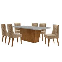 Mesa Para Sala De Jantar Aida Com 6 Cadeiras Safira Moderna Turim 07/off White/imbuia - 2
