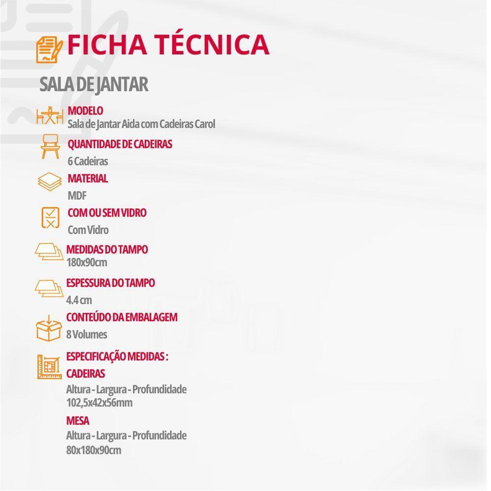 Mesa Aida 180cm Com 6 Cadeiras Carol Moderna Mobília Veludo Capuccino Off White Imbuia - 5