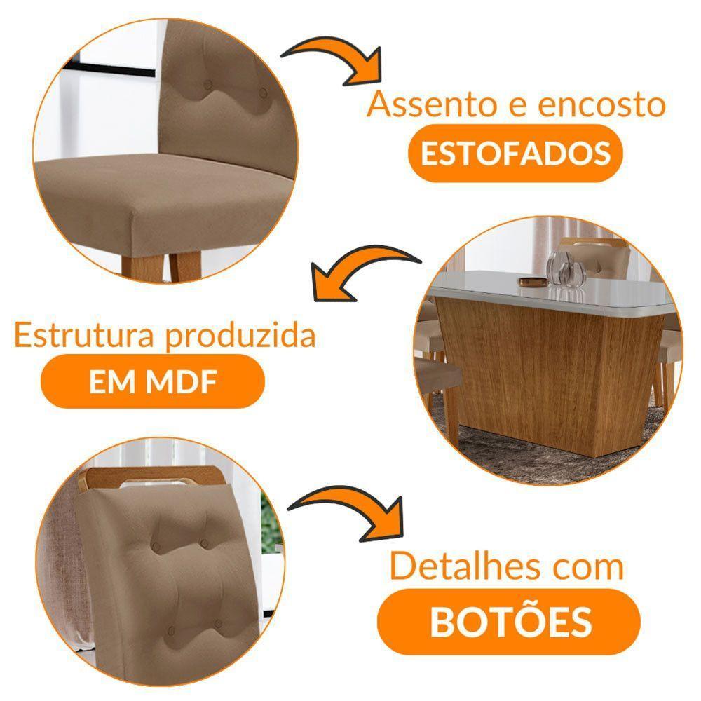 Mesa Aida 180cm Com 6 Cadeiras Carol Moderna Mobília Veludo Capuccino Off White Imbuia - 6