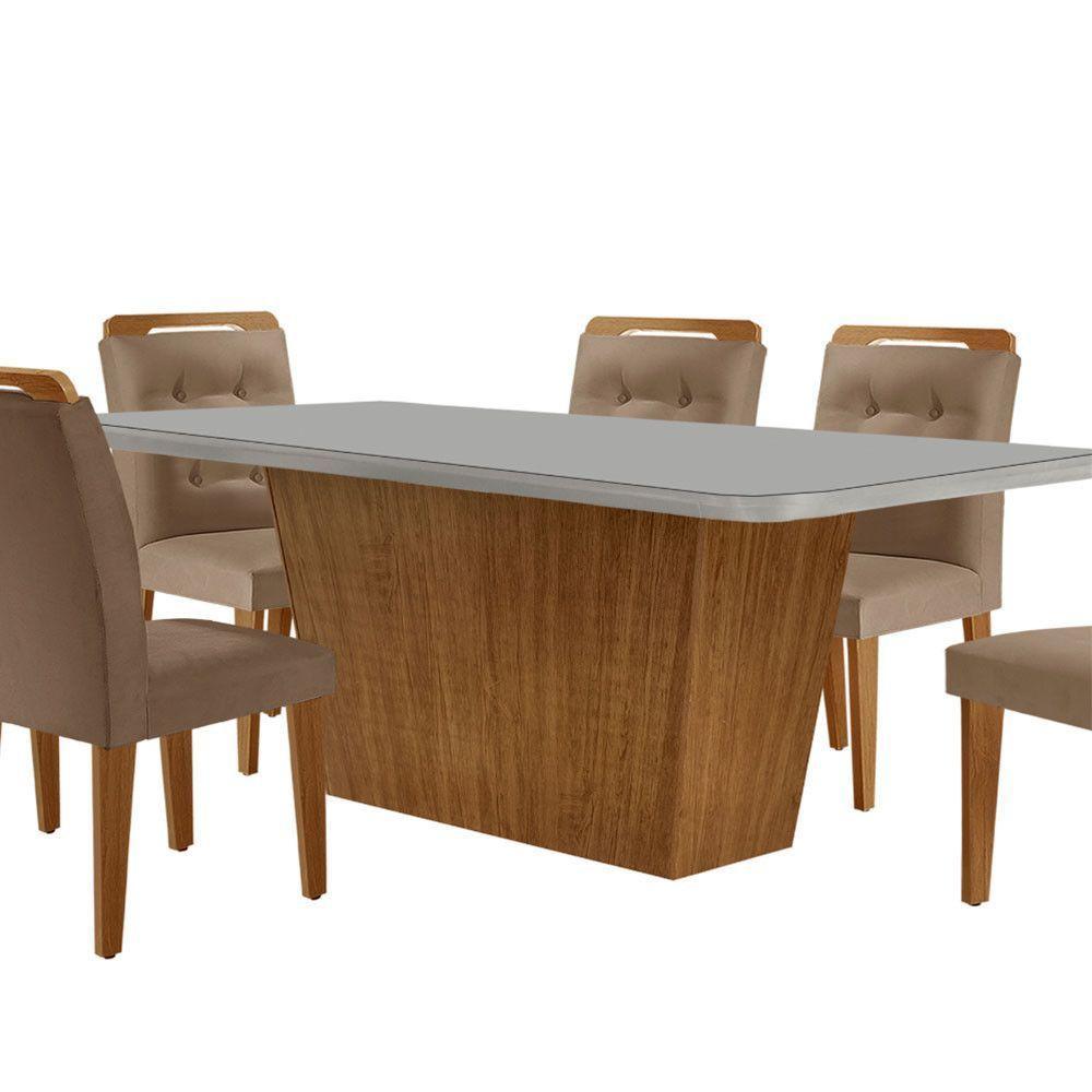 Mesa Aida 180cm Com 6 Cadeiras Carol Moderna Mobília Veludo Capuccino Off White Imbuia - 7