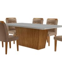 Mesa Aida 180cm Com 6 Cadeiras Carol Moderna Mobília Veludo Capuccino Off White Imbuia - 7