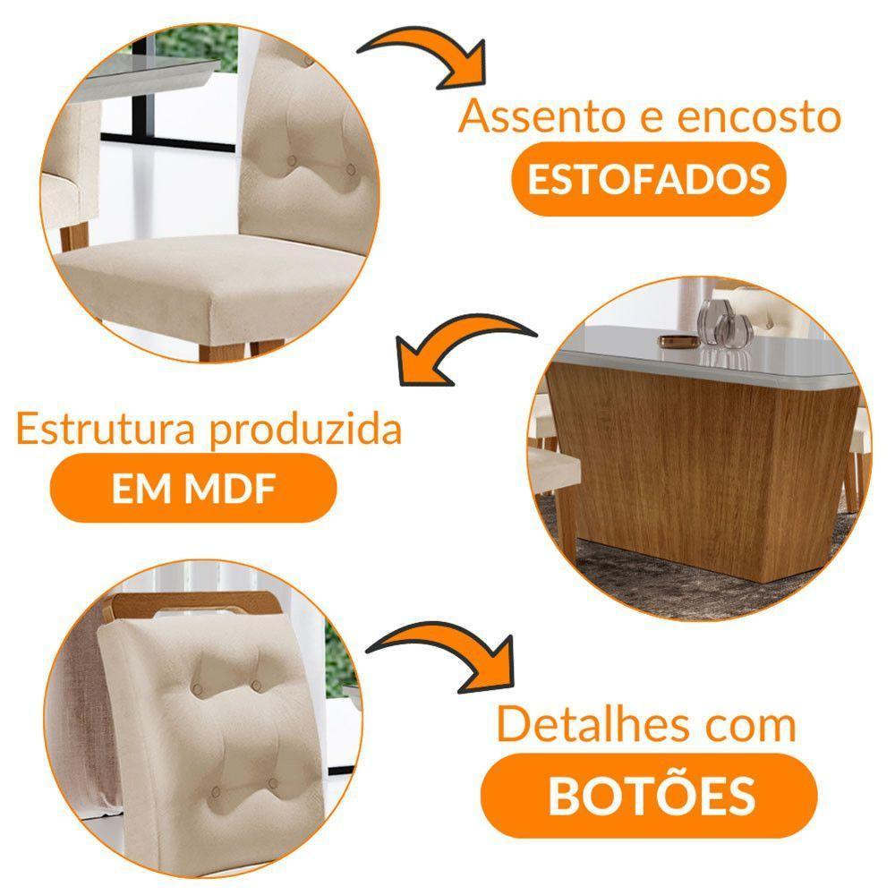 Mesa Aida 180cm Com 6 Cadeiras Carol Moderna Mobília Veludo Creme/off White/imbuia - 6