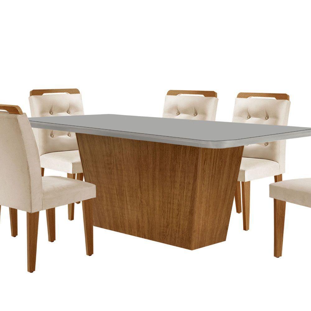 Mesa Aida 180cm Com 6 Cadeiras Carol Moderna Mobília Veludo Creme/off White/imbuia - 7