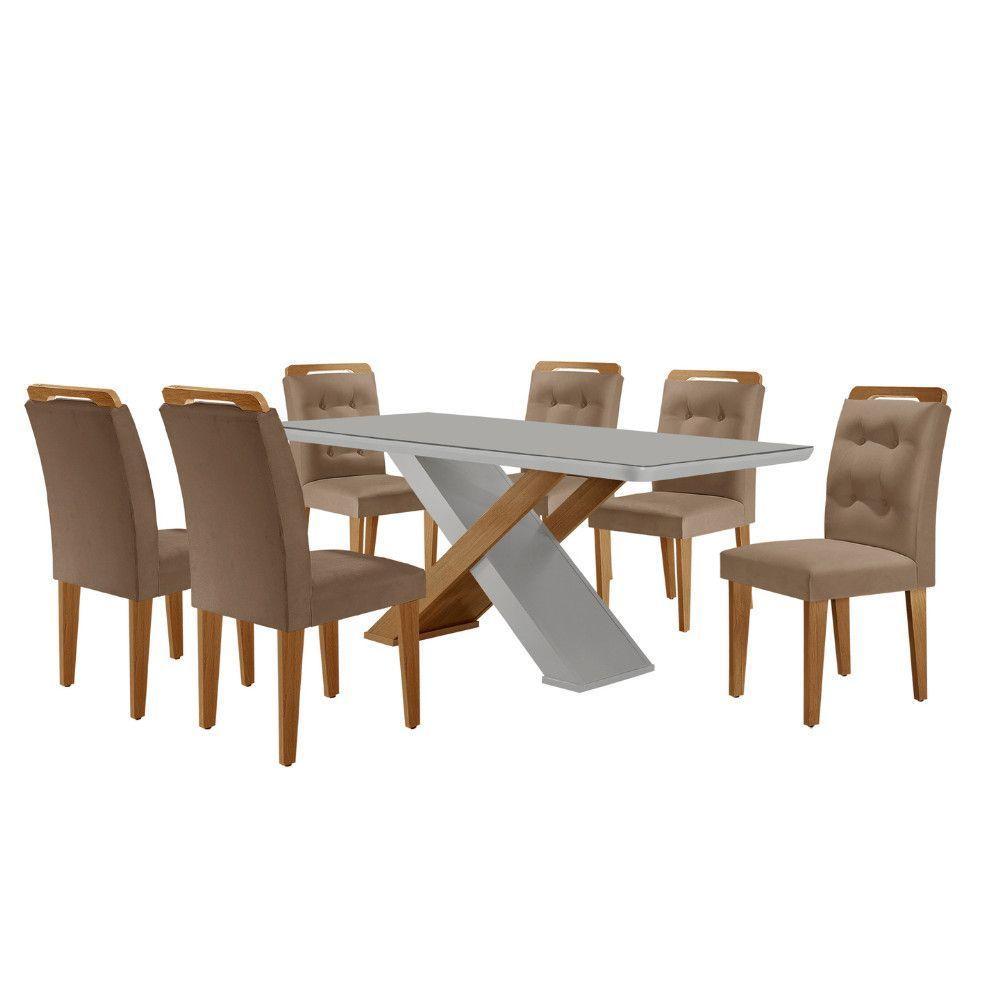 Mesa Sala De Jantar Carol 180cm E 6 Cadeiras Carol Moderna Vel. Capuccino Off White Imbuia - 2