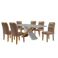 Mesa Sala De Jantar Carol 180cm E 6 Cadeiras Carol Moderna Vel. Capuccino Off White Imbuia - 2