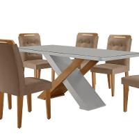 Mesa Sala De Jantar Carol 180cm E 6 Cadeiras Carol Moderna Vel. Capuccino Off White Imbuia - 7