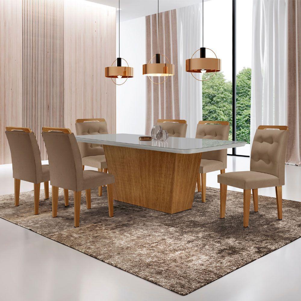 Mesa Para Sala De Jantar Aida 180cm Mdf E 6 Cadeiras Moderna Vel. Capuccino Off White Imbuia - 1