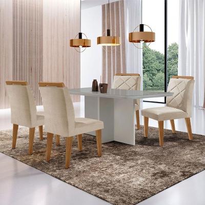 Mesa Olímpia 120cm Com 4 Cadeiras Melissa Moderna Mobilia Veludo Creme/off White/imbuia